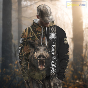 Personalized Wild Hog Hunting Camo Custom Name Best Gifts for Hunters, Boar Hunting Clothes NBT115