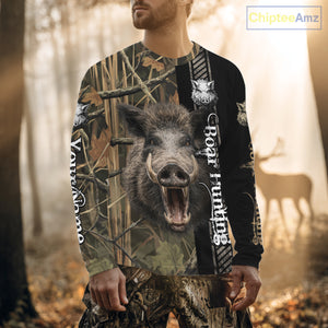 Personalized Wild Hog Hunting Camo Custom Name Best Gifts for Hunters, Boar Hunting Clothes NBT115