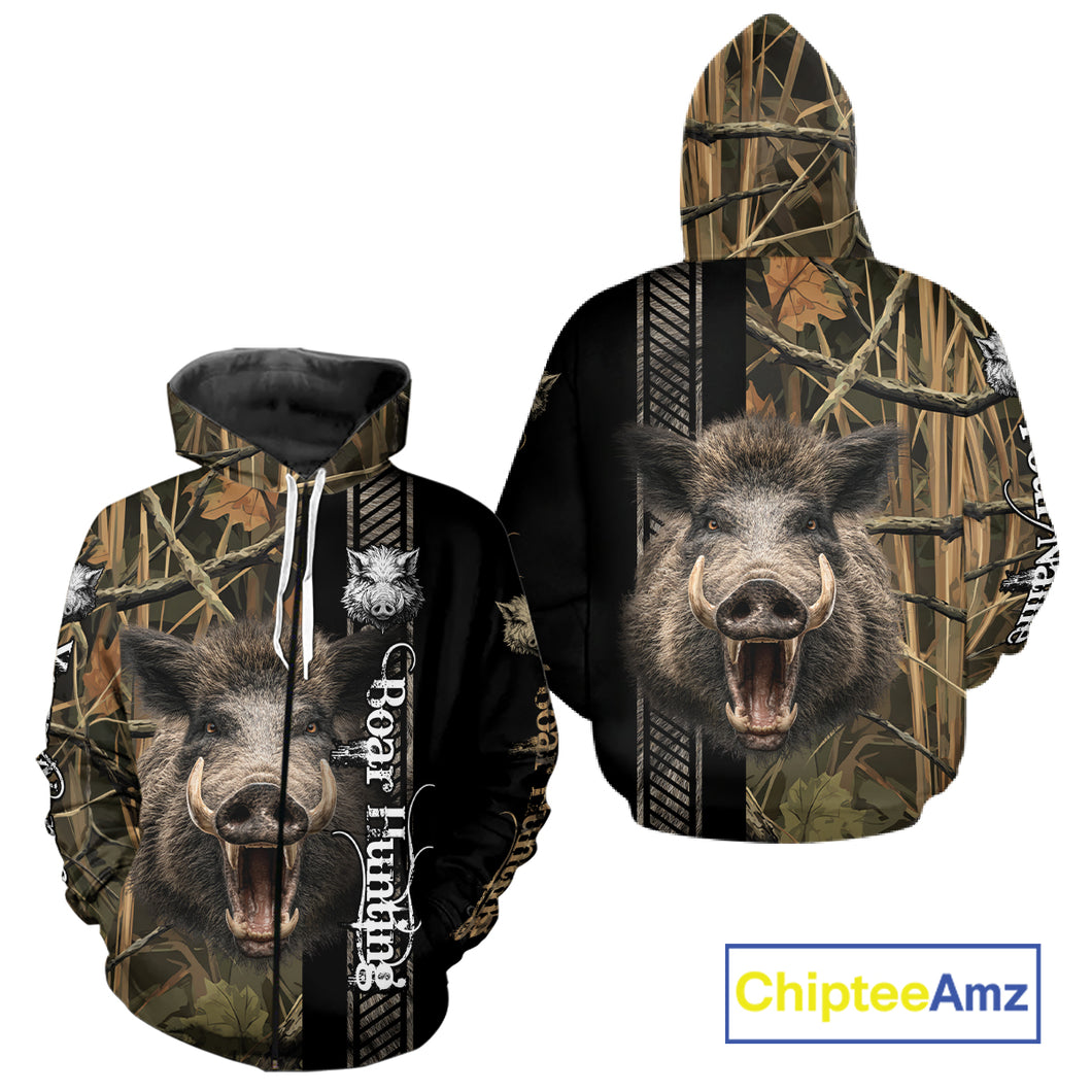 Personalized Wild Hog Hunting Camo Custom Name Best Gifts for Hunters, Boar Hunting Clothes NBT115