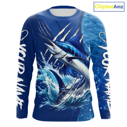 Marlin Fishing Custom Long Sleeve Performance Fishing Shirts, Marlin Saltwater Fishing Shirt NBT720