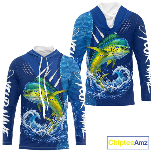 Mahi Mahi Fishing Custom Long Sleeve Hooded Performance Fishing Shirts, Mahi Mahi Saltwater Fishing Shirt NBT721