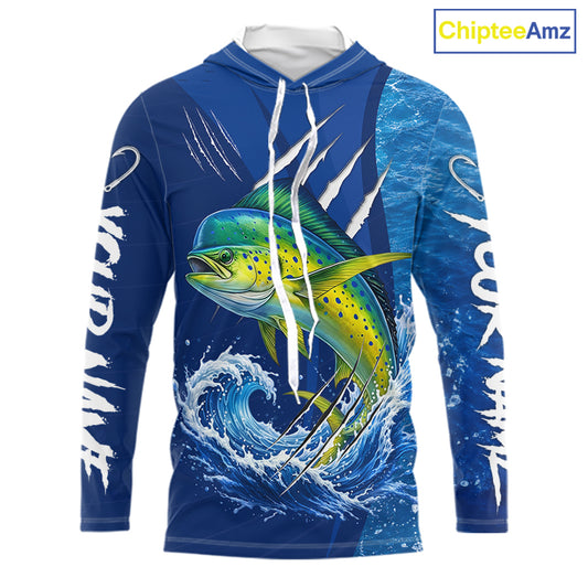 Mahi Mahi Fishing Custom Long Sleeve Hooded Performance Fishing Shirts, Mahi Mahi Saltwater Fishing Shirt NBT721