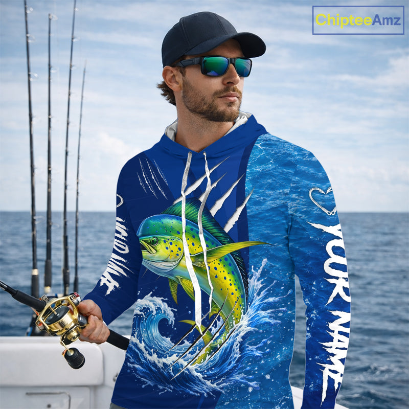 Mahi Mahi Fishing Custom Long Sleeve Hooded Performance Fishing Shirts, Mahi Mahi Saltwater Fishing Shirt NBT721