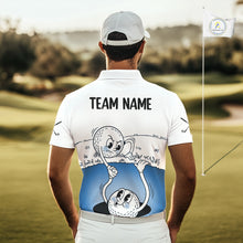 Load image into Gallery viewer, Blue Funny Golf Rescue Team Polo Shirt Custom Name, Golf Ball Cartoon Polo, White Golf Shirt NBT599