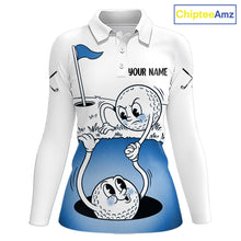 Load image into Gallery viewer, Blue Funny Golf Rescue Team Polo Shirt Custom Name, Golf Ball Cartoon Polo, White Golf Shirt NBT599
