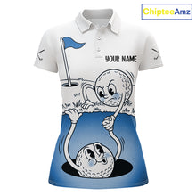 Load image into Gallery viewer, Blue Funny Golf Rescue Team Polo Shirt Custom Name, Golf Ball Cartoon Polo, White Golf Shirt NBT599