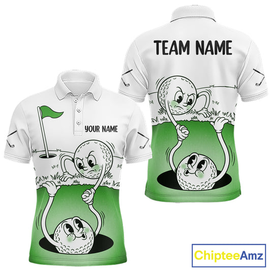 Green Funny Golf Rescue Team Polo Shirt Custom Name, Golf Ball Cartoon Polo, Golf Gifts NBT602