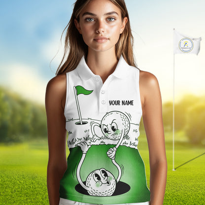 Green Funny Sleeveless Golf Rescue Team Polo Shirt Custom Name, Golf Ball Cartoon Polo, Golf Gifts NBT602