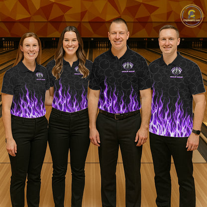 Custom Purple Fire Flame Grim Reaper Skull Bowling Menpolo & 1/4 Quarter Zip Shirt, Halloween Outfit NBT900