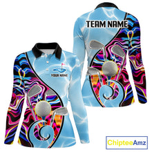 Load image into Gallery viewer, Womens Golf Polo Shirt Holographic Marble Golf Pattern For Team, Golf Attire For Women|Blue NBT724