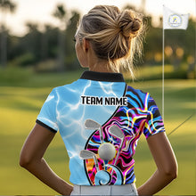 Load image into Gallery viewer, Womens Golf Polo Shirt Holographic Marble Golf Pattern For Team, Golf Attire For Women|Blue NBT724