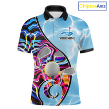 Load image into Gallery viewer, Mens Golf Polo Shirt Holographic Marble Golf Pattern For Team, Golf Attire For Men|Blue NBT724