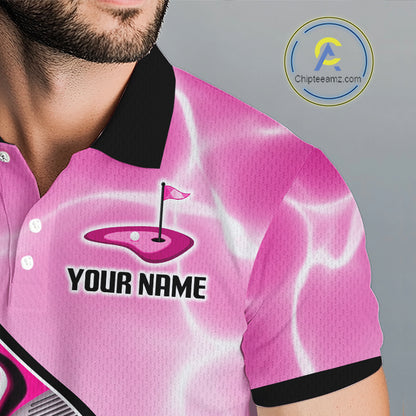 Mens Golf Polo Shirt Holographic Marble Golf Pattern For Team, Golf Attire For Men|Pink NBT726