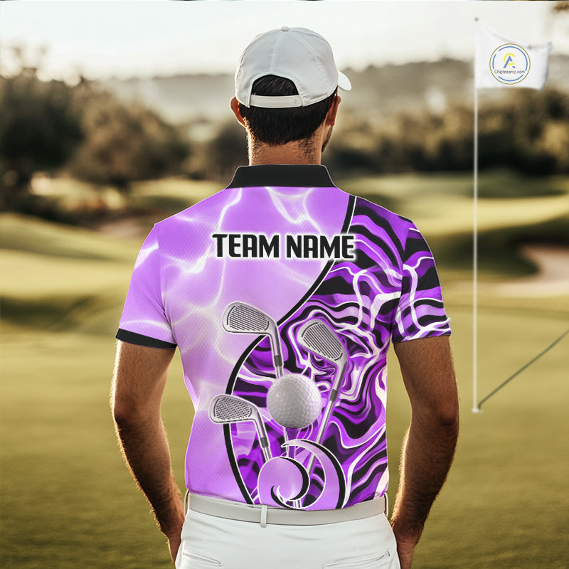 Mens Golf Polo Shirt Holographic Marble Golf Pattern For Team, Golf Attire For Men|Purple NBT727