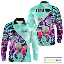 Load image into Gallery viewer, Mens Golf Polo Shirt Holographic Marble Golf Pattern For Team, Golf Attire For Men|Turquoise NBT728