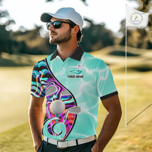 Load image into Gallery viewer, Mens Golf Polo Shirt Holographic Marble Golf Pattern For Team, Golf Attire For Men|Turquoise NBT728