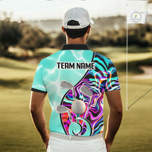 Load image into Gallery viewer, Mens Golf Polo Shirt Holographic Marble Golf Pattern For Team, Golf Attire For Men|Turquoise NBT728