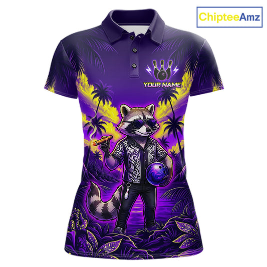 Funny Cool Raccoon Bowling Ball Shirt For Women Custom Blue Tropical Team Jersey Bowling League NBT903