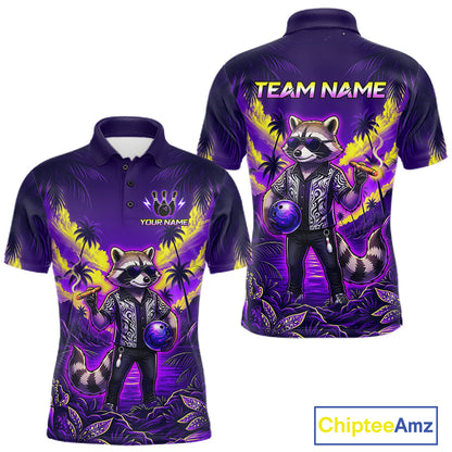 Funny Cool Raccoon Bowling Ball Shirt For Men Custom Blue Tropical Team Jersey Bowling League NBT903