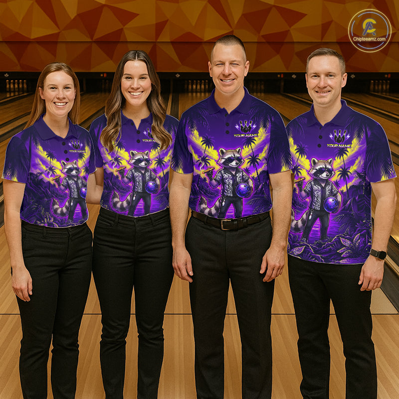 Funny Cool Raccoon Bowling Ball Shirt For Men Custom Blue Tropical Team Jersey Bowling League NBT903
