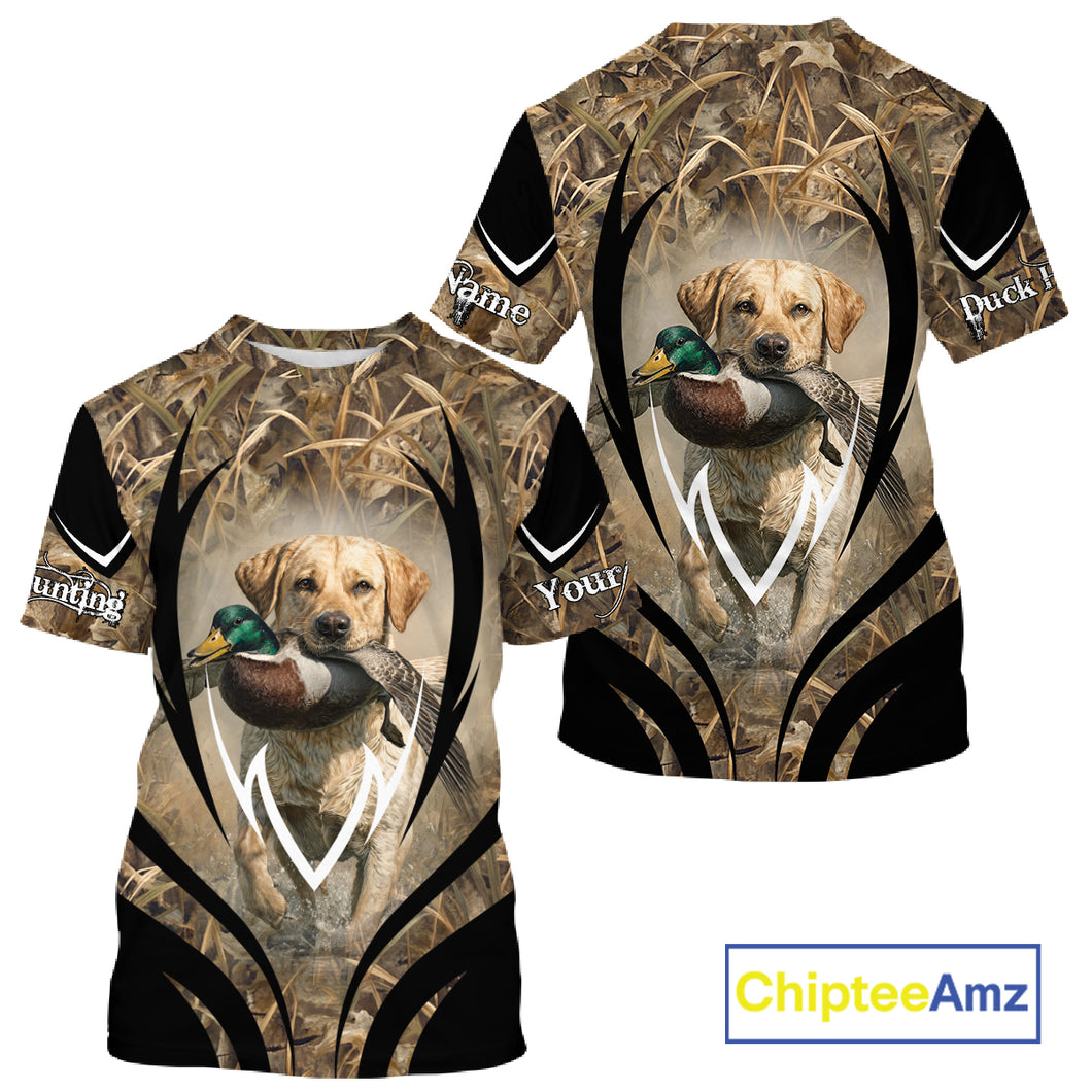 Mallard Duck Hunting Yellow Labrador Retriever Camo 3D Custom Name Shirts, Hunting Gifts NBT220