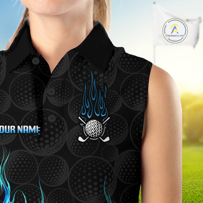 Close-up golf polo shirt blue flame fabric: breathable cotton, quick moisture wicking, no wrinkle