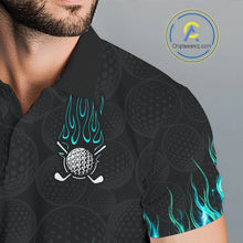 Load image into Gallery viewer, Close-up golf polo shirt turquoise flame fabric: breathable cotton, quick moisture wicking, no wrinkle