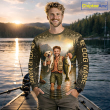 Load image into Gallery viewer, Custom Photo Bass And Dog Fishing Shirts Long Sleeve For Men, Sun Protection Shirts NBT734