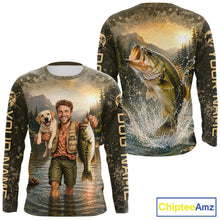 Load image into Gallery viewer, Custom Photo Bass And Dog Fishing Shirts Long Sleeve For Men, Sun Protection Shirts NBT734