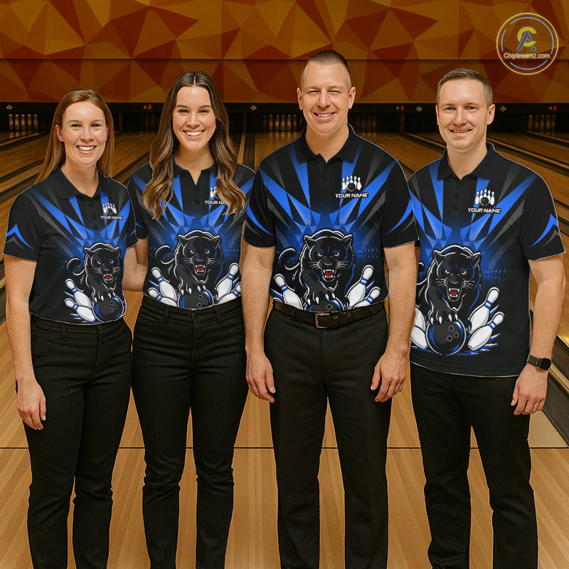 Custom Black And Blue Leopard Bowling Jerseys, Leopard Bowling Team Women Polo & 1/4 Quarter-Zip Shirts NBT914