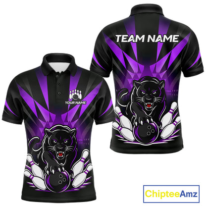 Custom Black And Purple Leopard Bowling Jerseys, Leopard Bowling Team Men Polo & 1/4 Quarter-Zip Shirts NBT916