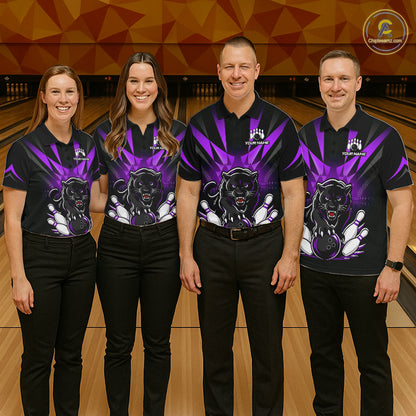 Custom Black And Purple Leopard Bowling Jerseys, Leopard Bowling Team Women Polo & 1/4 Quarter-Zip Shirts NBT916