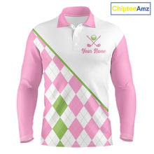 Load image into Gallery viewer, Funny Golf I Hate Golf Nice Shot I Love Golf Pink Argyle Pattern Men Golf Polo Shirt Golf Gifts NBT736
