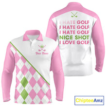 Load image into Gallery viewer, Funny Golf I Hate Golf Nice Shot I Love Golf Pink Argyle Pattern Men Golf Polo Shirt Golf Gifts NBT736