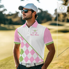 Load image into Gallery viewer, Funny Golf I Hate Golf Nice Shot I Love Golf Pink Argyle Pattern Men Golf Polo Shirt Golf Gifts NBT736