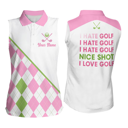 back view of custom name funny womens sleeveless golf polo golf gifts for women