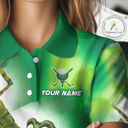 Funny Alligator Womens Golf Polo Shirt Custom Name, Team Golf Shirts, Golf Gifts | Green NBT839