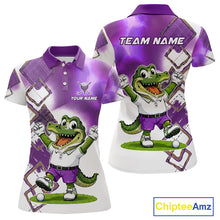 Load image into Gallery viewer, Funny Alligator Womens Golf Polo Shirt Custom Name, Team Golf Shirts, Golf Gifts | Purple NBT840