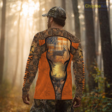 Load image into Gallery viewer, Deer Hunting Autumn Blaze Camo with American Flag Shirts for Men, Best Gift Ideas for Hunter NBT41