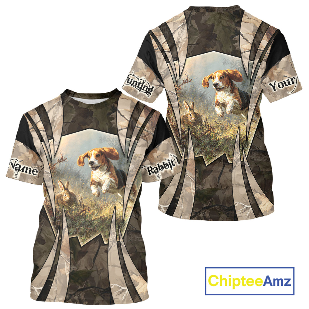 Custom Rabbit Hunting with Beagle 3D Prints Camouflage Shirts, Rabbit Hunting Clothes NBT139