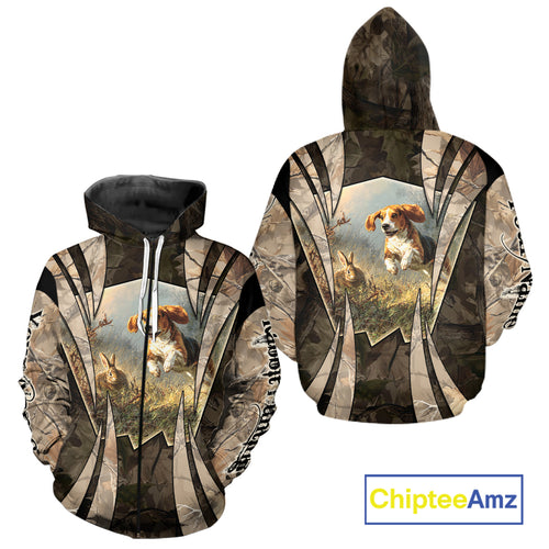 Custom Rabbit Hunting with Beagle 3D Prints Camouflage Shirts, Rabbit Hunting Clothes NBT139
