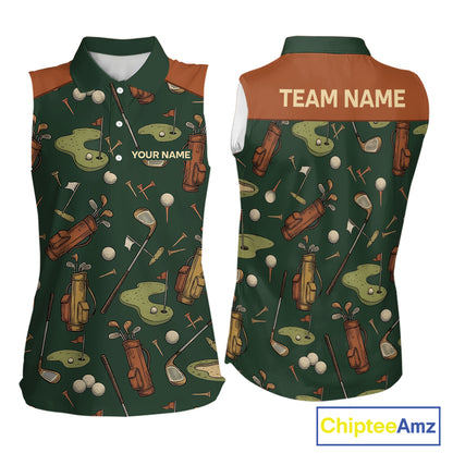 Vintage 1990S Golf Pattern Womens Sleeveless Golf Polo Shirt, Golf Attire For Ladies, Golfer Gifts|Brown NBT615