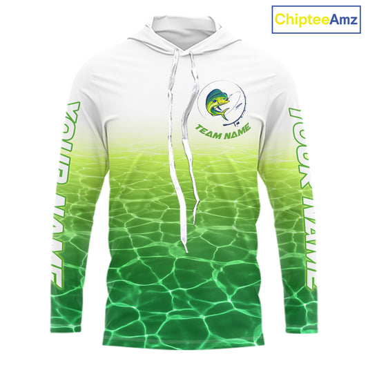 Custom Mahi Mahi Fishing Long Sleeve Hooded Performance Fishing Shirts, Mahi Mahi Saltwater Fishing Shirt NBT621