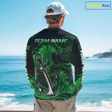 Load image into Gallery viewer, Model wearing Marlin Saltwater Fishing Shirt custom ocean camo long sleeve UPF on boat offshore tournament fishing