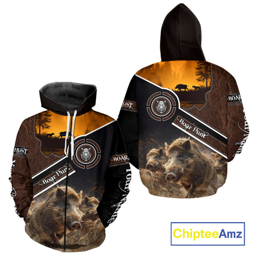 Wild Boar Hunting Leather Pattern Custom Name 3D All Over Printed Shirts Personalized Boar Shirt NBT143