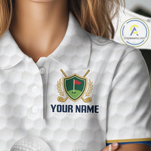 Load image into Gallery viewer, Close-up fabric of Custom Name womens golf polo shirt with unique golf ball pattern personalized golf polo for men
