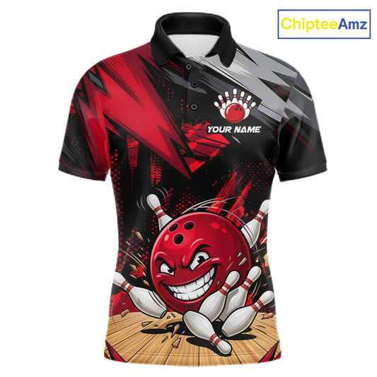 Custom Funny Bowling Ball  Bowling Men Polo & 1/4 Quarter Zip Shirt, Red Bowling Team Shirt NBT929
