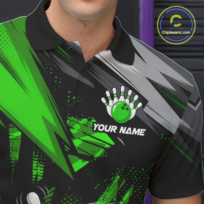 Custom Funny Bowling Ball  Bowling Men Polo & 1/4 Quarter Zip Shirt, Green Bowling Team Shirt NBT931