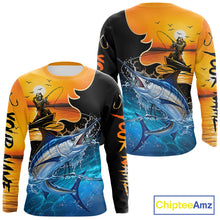 Load image into Gallery viewer, Marlin long sleeve fishing shirt with fishing reaper design