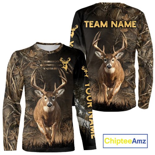 Custom Brown Camo with US Flag Deer Hunting Shirts for Men, Deer Hunting Clothes, Hunting Gifts NBT52